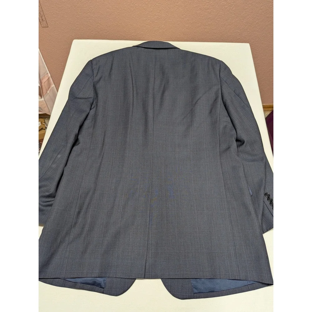 Jos A Bank Signature Collection Wool Blazer 44L Gray Blue Windowpane Sport Coat
